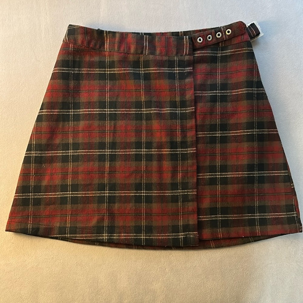 Brandy Melville RARE Plaid Flannel Wrap Skirt Red Black Olive Like New OS